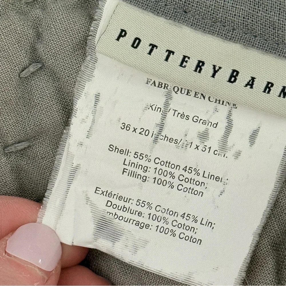 Pottery Barn Pick-Stitch Handcrafted Cotton Linen Quilted Sham